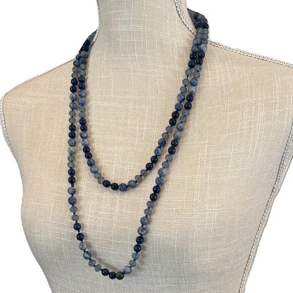 Blue Sodalite Hand-Tied Bead Necklace - Picture 1 of 6
